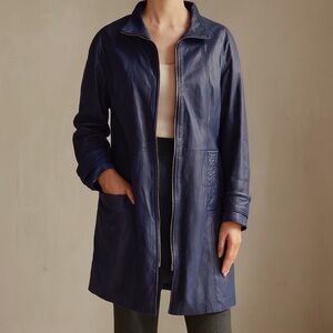 Centigrade Outerwear Blue Long Genuine Leather Jacket Size Medium